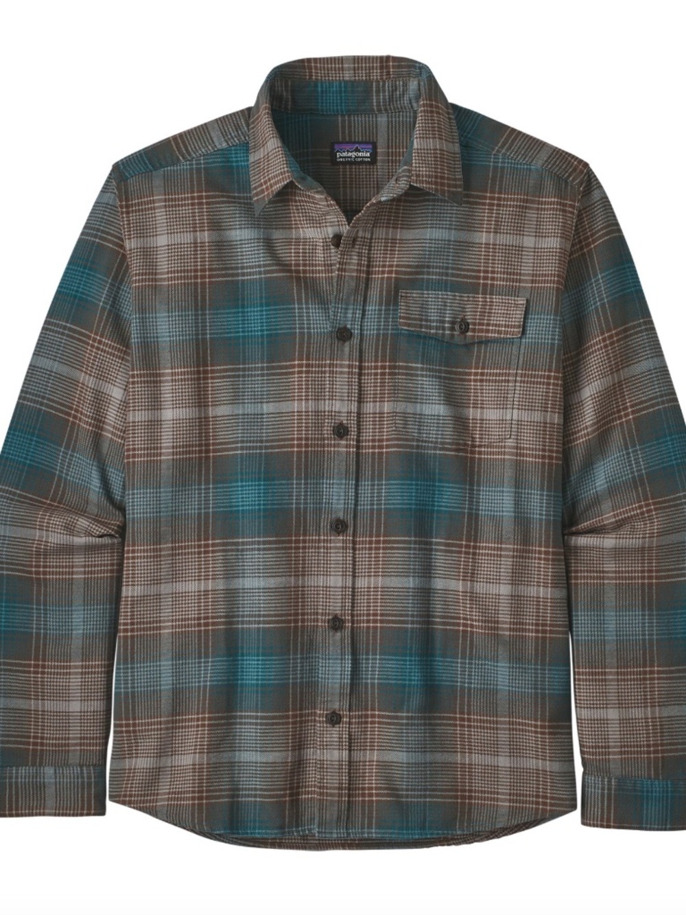 Patagonia Men's Plaid Button-Down Shirt in Teal, Brown, Gray
